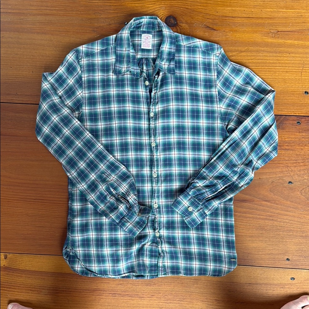 Scotch & Soda Green and Blue Casual Button Down Plaid Shirt - M